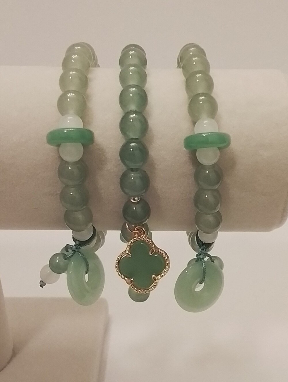 Green Glass Beaded Stretch Bracelet Set